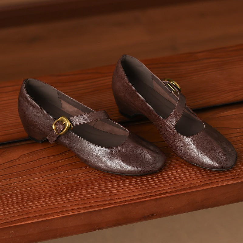 Myla | Relaxed Round Toe Mary Jane Flats with Buckle Strap
