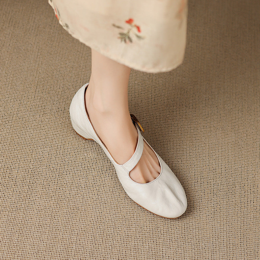 Myla | Relaxed Round Toe Mary Jane Flats with Buckle Strap