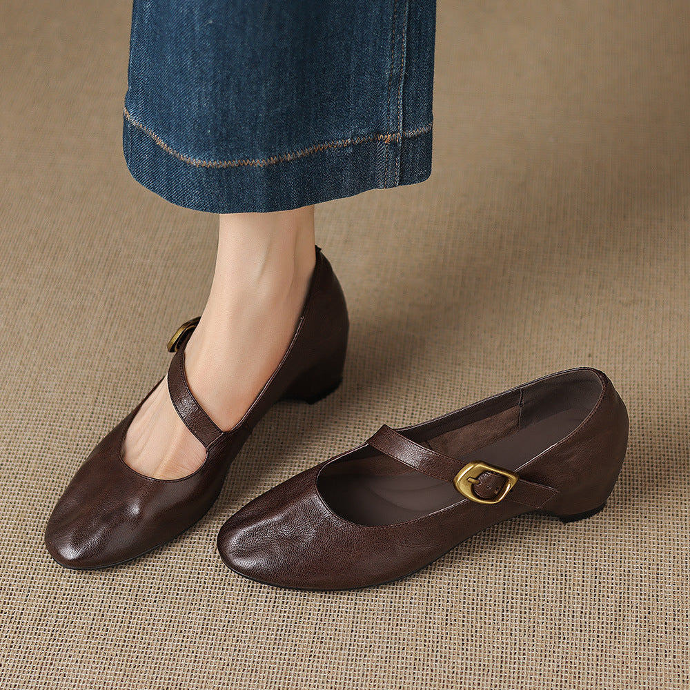 Myla | Relaxed Round Toe Mary Jane Flats with Buckle Strap