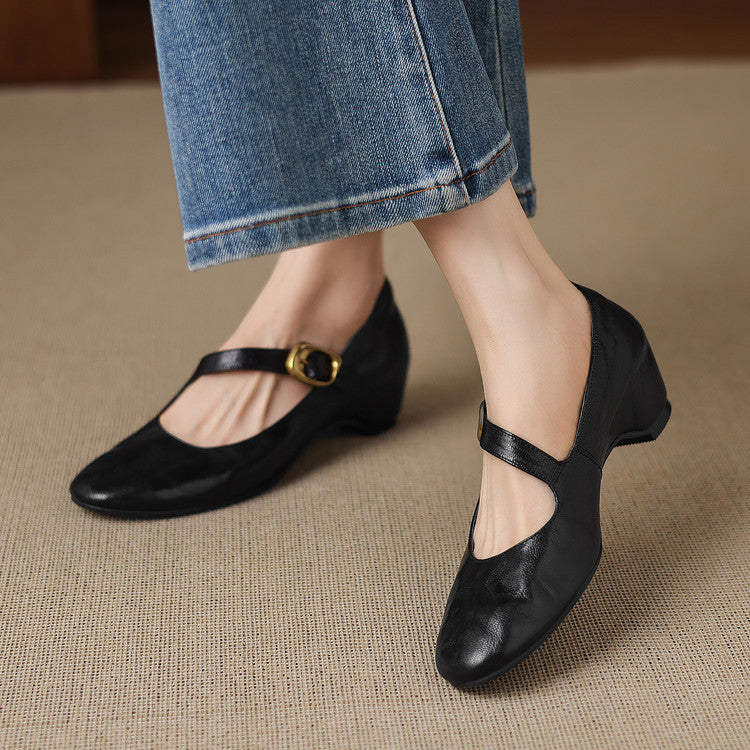 Myla | Relaxed Round Toe Mary Jane Flats with Buckle Strap