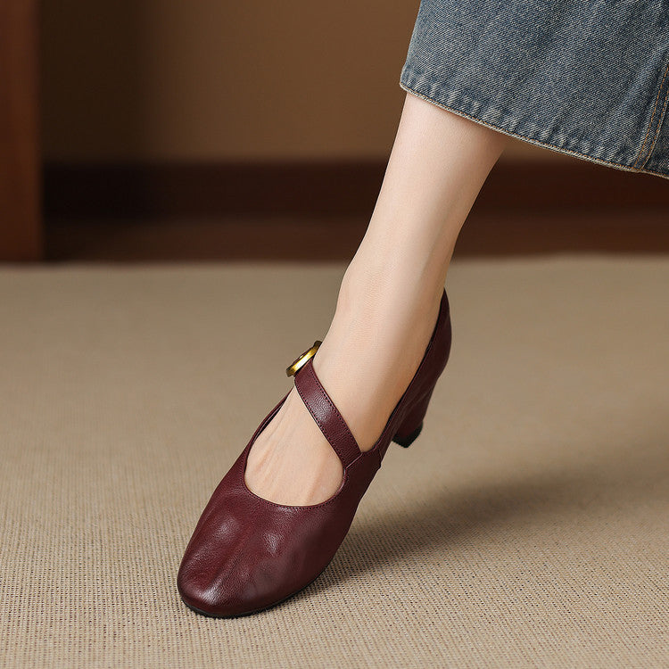 Myla | Relaxed Round Toe Mary Jane Flats with Buckle Strap