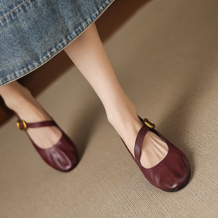 Myla | Relaxed Round Toe Mary Jane Flats with Buckle Strap