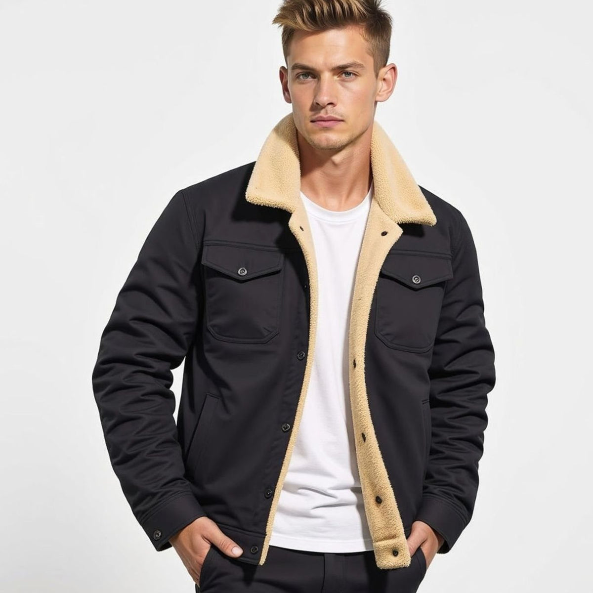 Myles | Mens Sherpa Jacket with Press-Stud Front