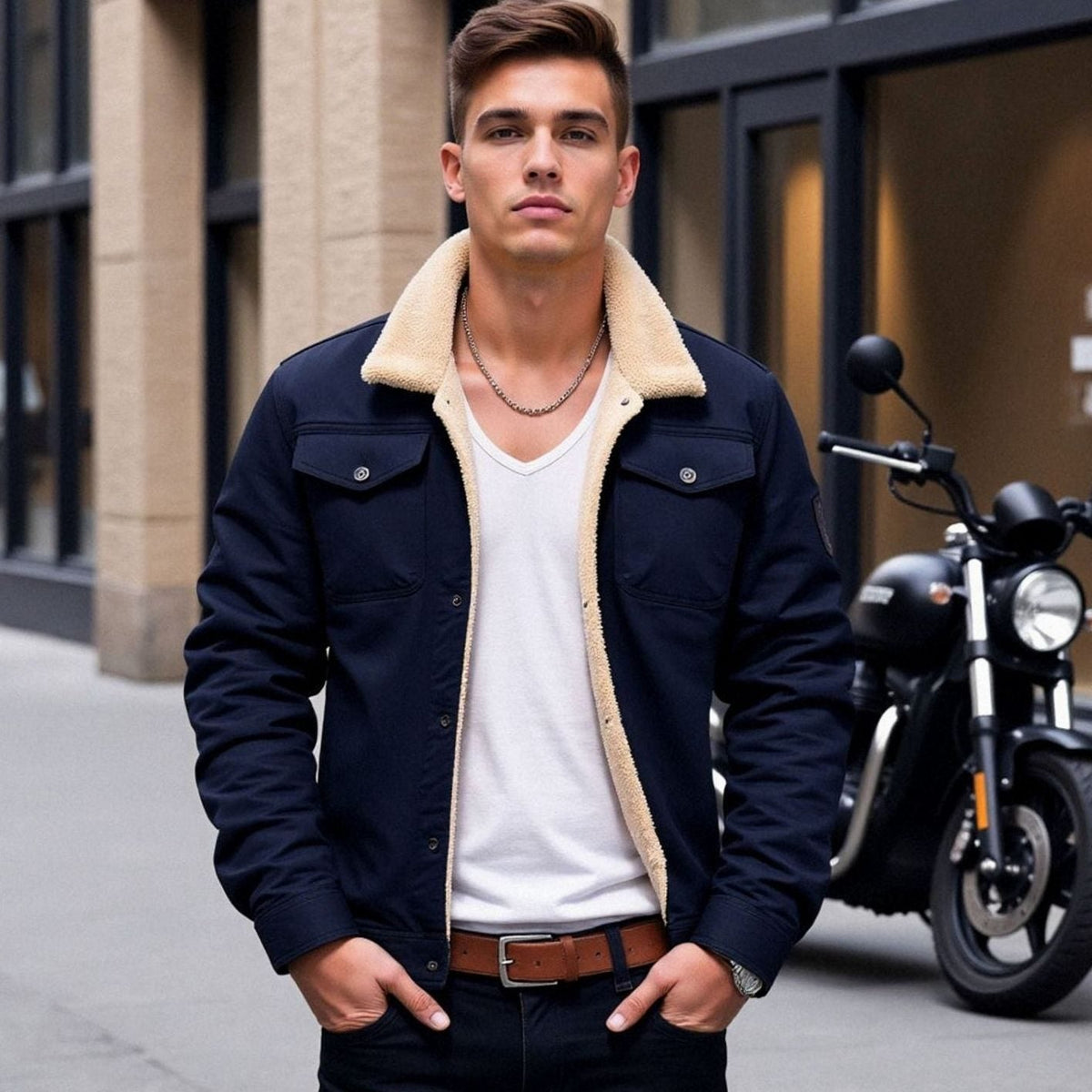 Myles | Mens Sherpa Jacket with Press-Stud Front