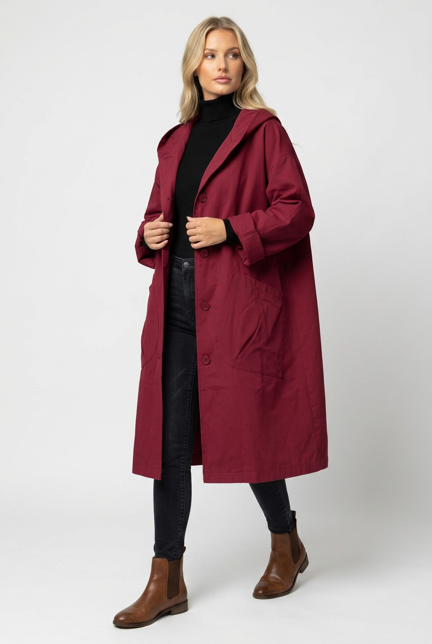Nancy | Elegant Hooded Waterproof Jacket Longline Trench Coat