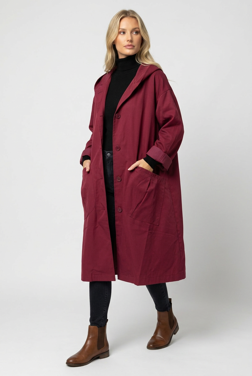 Nancy | Elegant Hooded Waterproof Jacket Longline Trench Coat