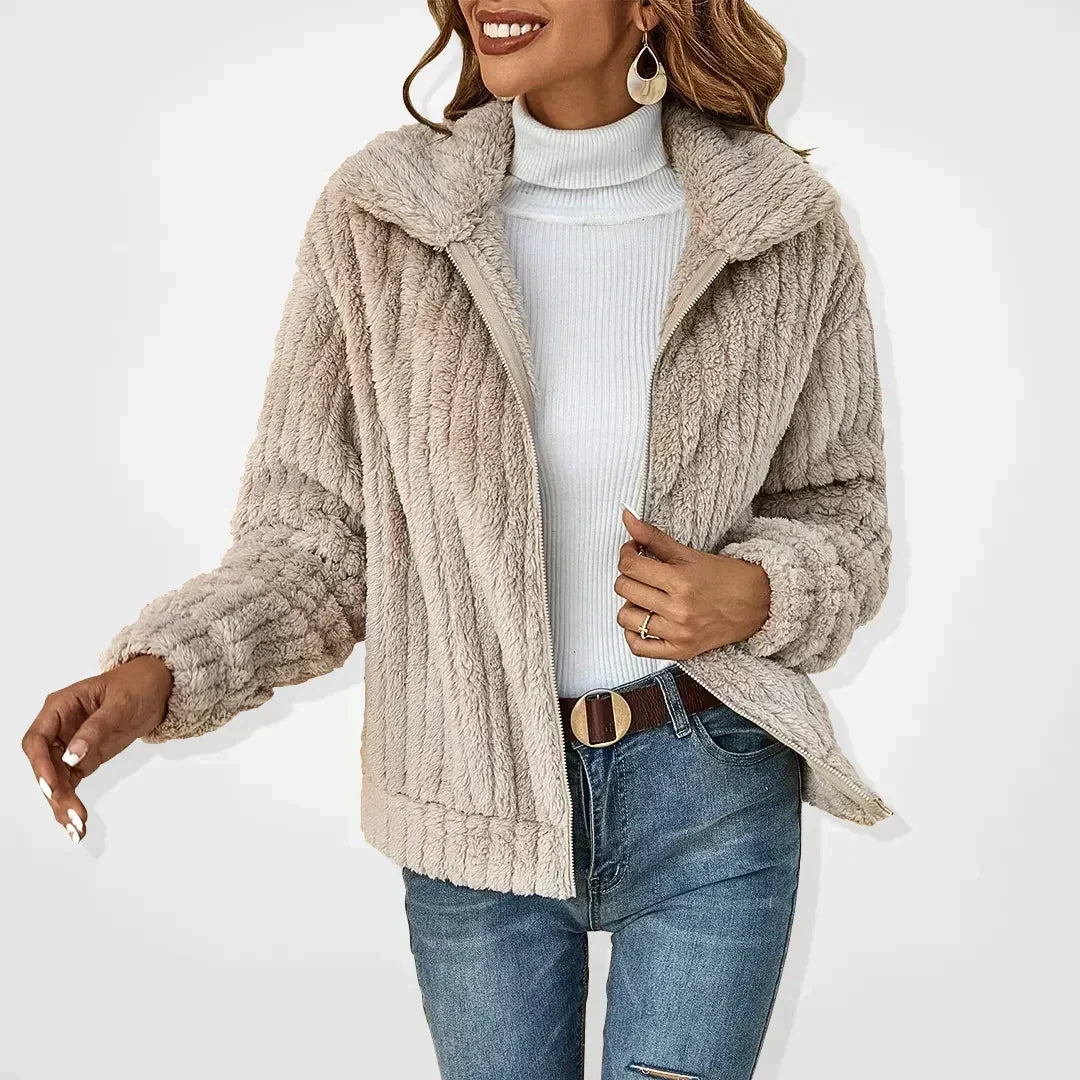 Nancy | Relaxed Ribbed Teddy Fleece Jacket with Zip Collar