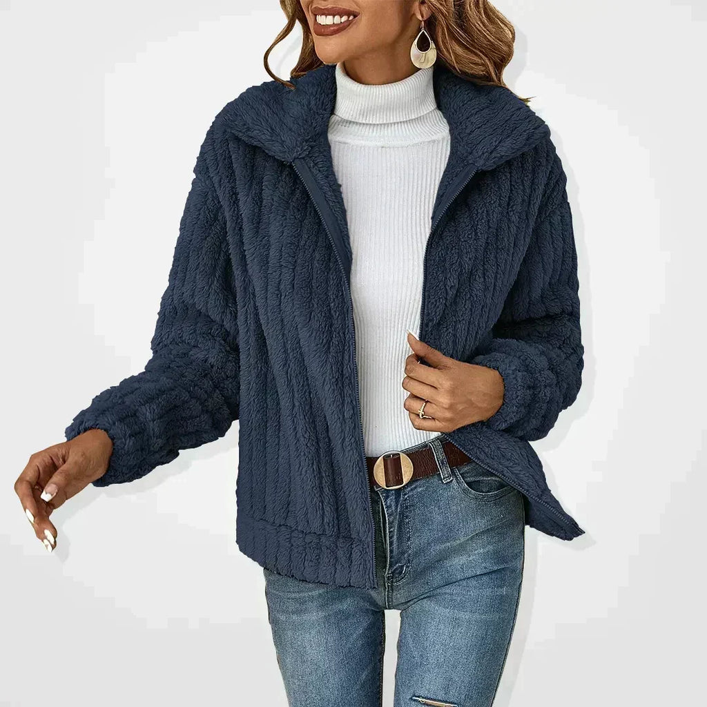 Nancy | Relaxed Ribbed Teddy Fleece Jacket with Zip Collar