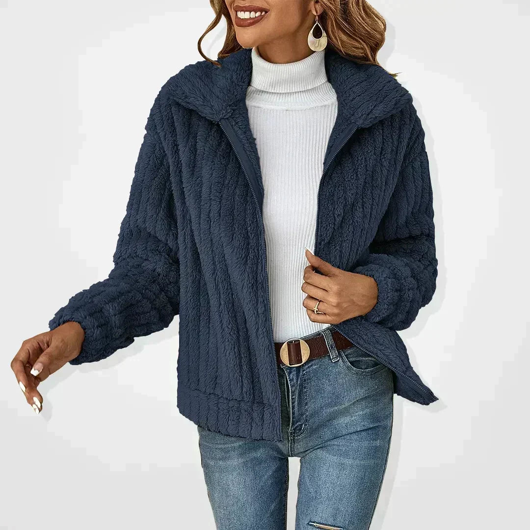 Nancy | Relaxed Ribbed Teddy Fleece Jacket with Zip Collar