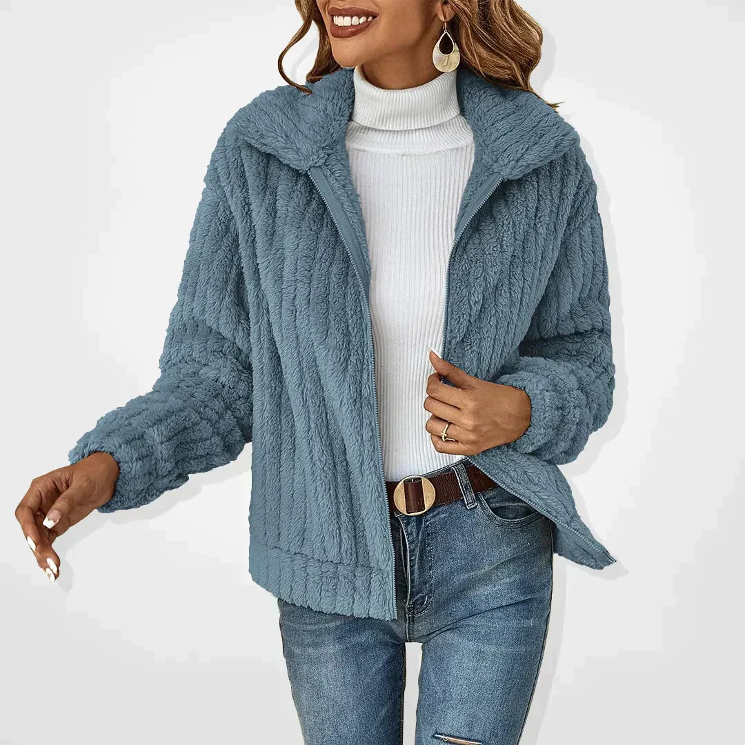 Nancy | Relaxed Ribbed Teddy Fleece Jacket with Zip Collar