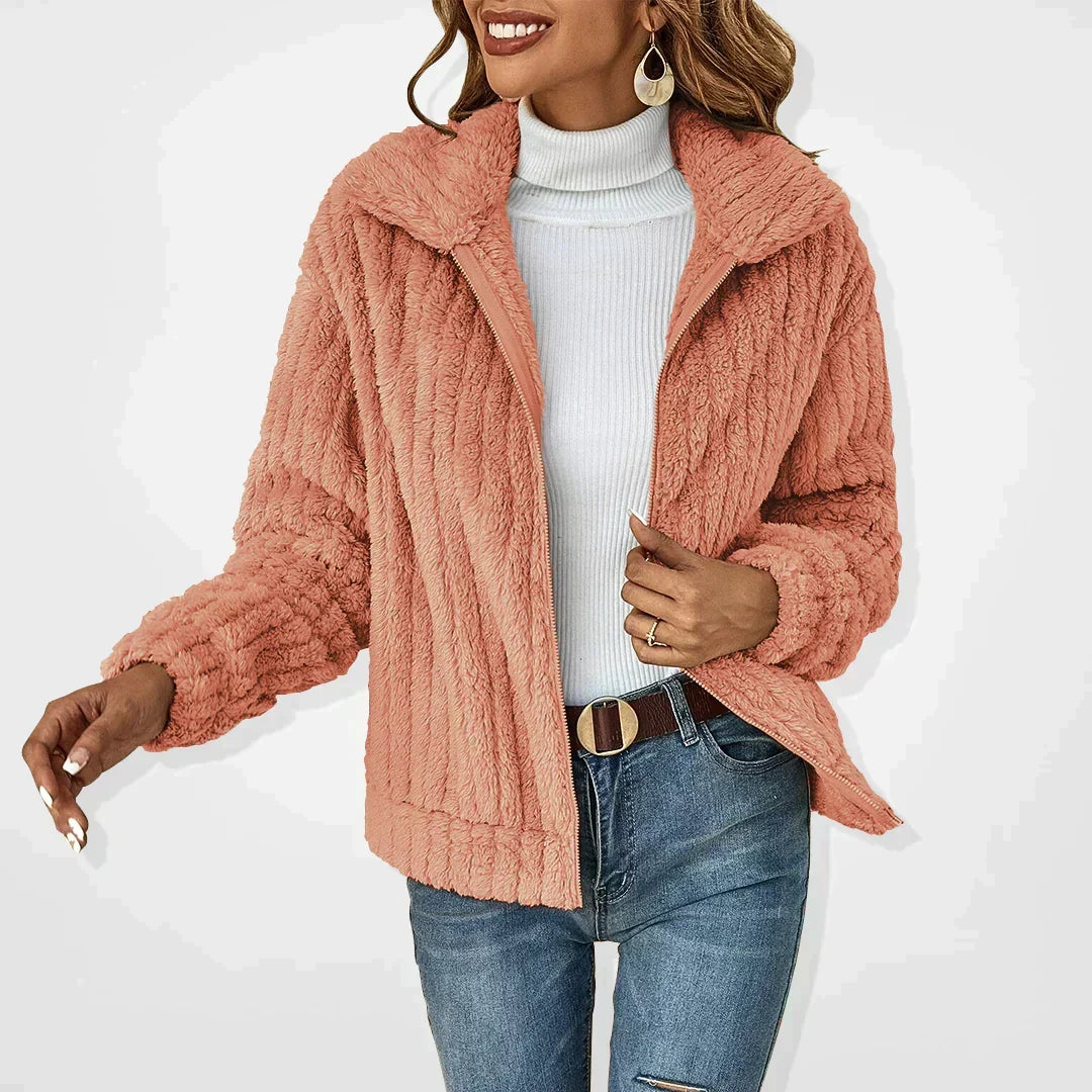Nancy | Relaxed Ribbed Teddy Fleece Jacket with Zip Collar