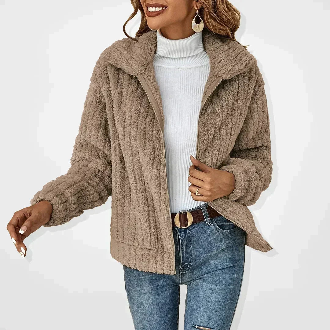 Nancy | Relaxed Ribbed Teddy Fleece Jacket with Zip Collar