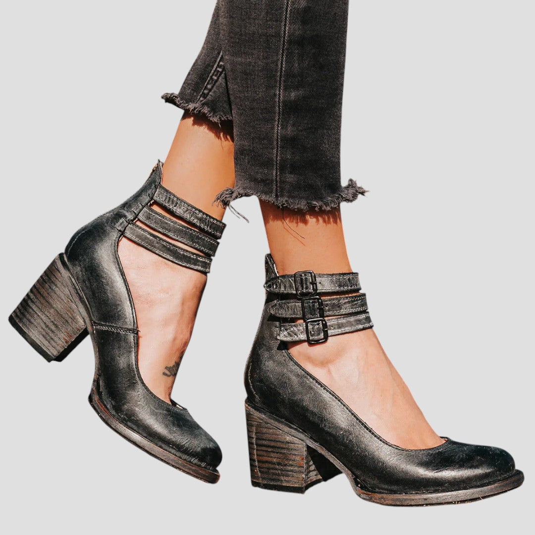 Nellie | Refined Ankle Strap Block Heel Womens Boots