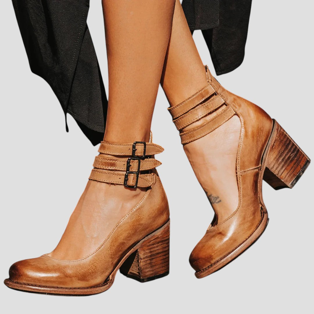 Nellie | Refined Ankle Strap Block Heel Womens Boots