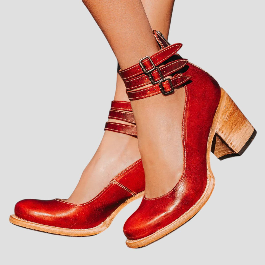 Nellie | Refined Ankle Strap Block Heel Womens Boots
