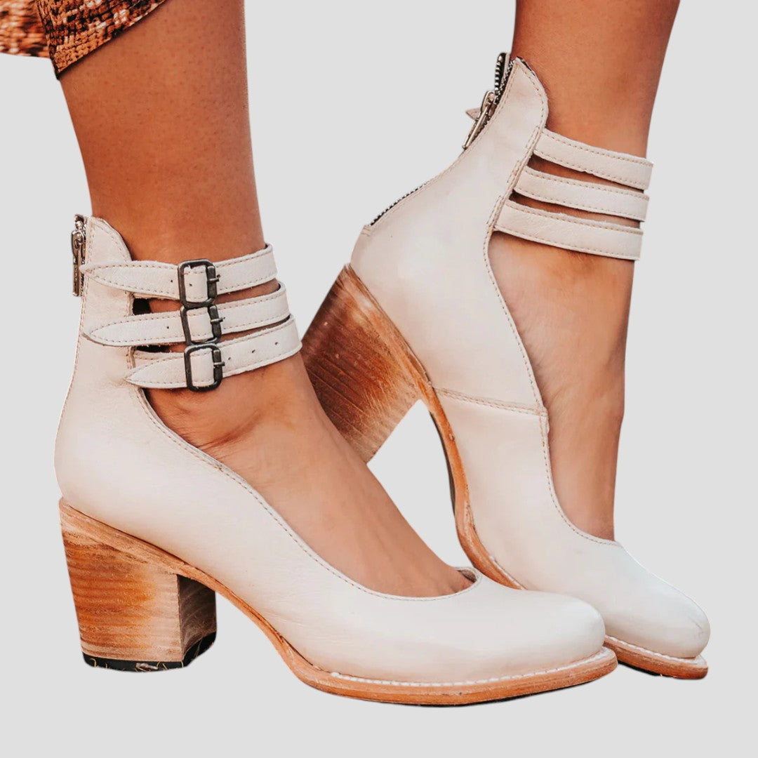 Nellie | Refined Ankle Strap Block Heel Womens Boots
