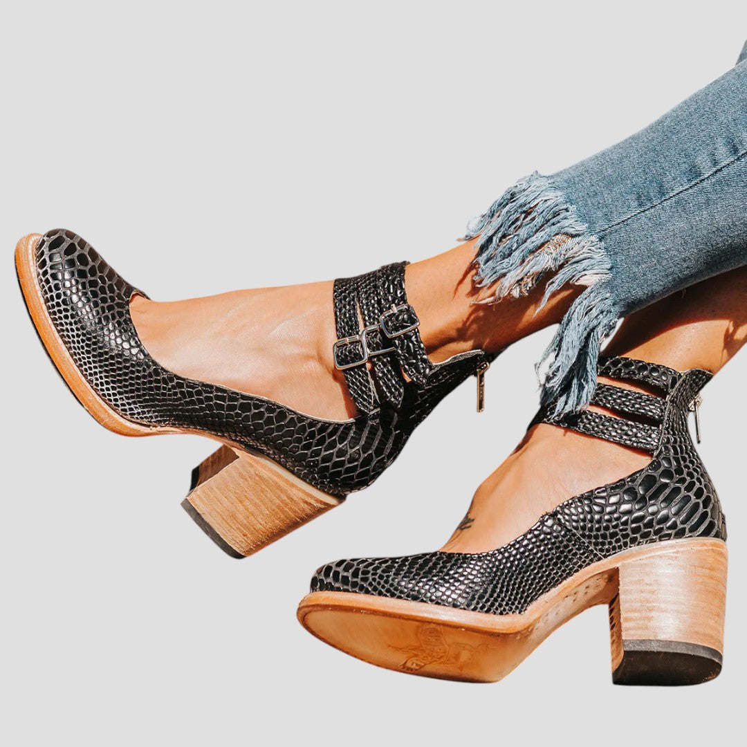 Nellie | Refined Ankle Strap Block Heel Womens Boots