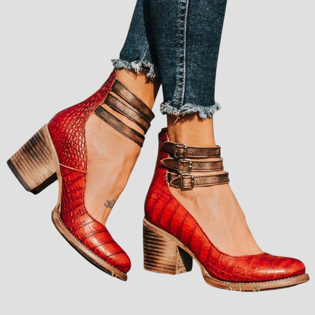 Nellie | Refined Ankle Strap Block Heel Womens Boots