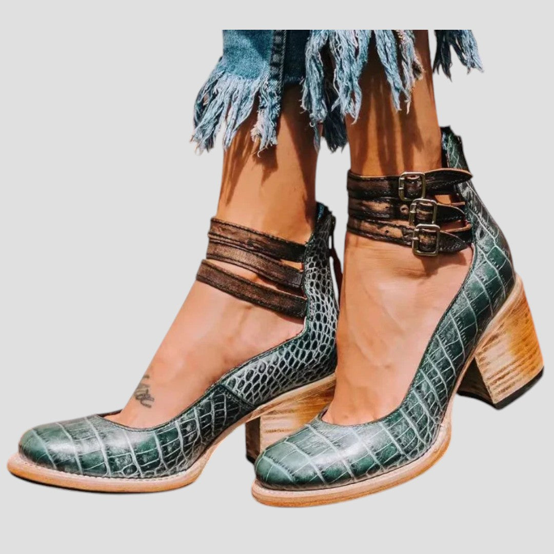 Nellie | Refined Ankle Strap Block Heel Womens Boots