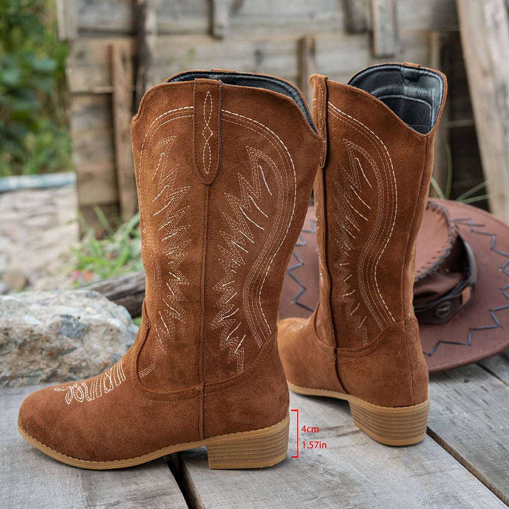 Nellie | Relaxed Wide Fit Boots with Western Embroidery