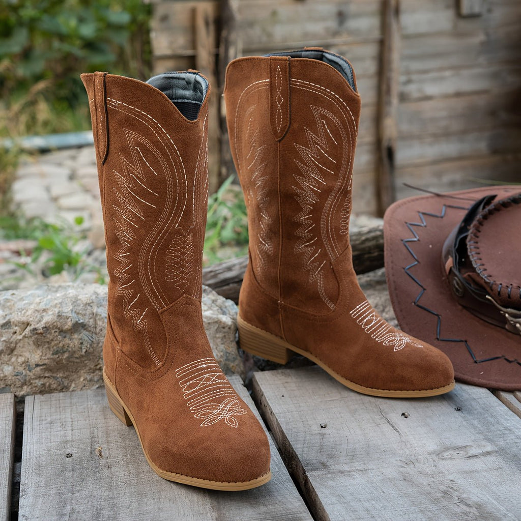 Nellie | Relaxed Wide Fit Boots with Western Embroidery