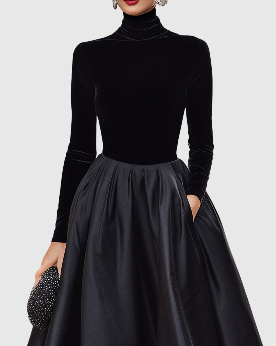Nellie | Stylish Velvet Christmas Dress with Pleated Midi Skirt