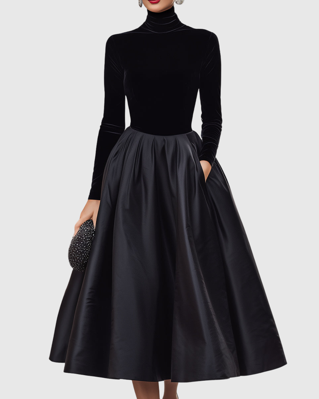 Nellie | Stylish Velvet Christmas Dress with Pleated Midi Skirt