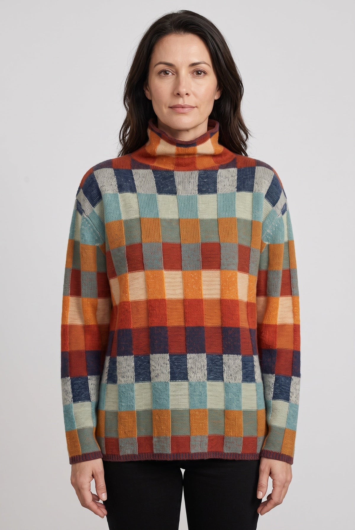 Nellie | Timeless Checked Roll Neck Womens Knit Jumper