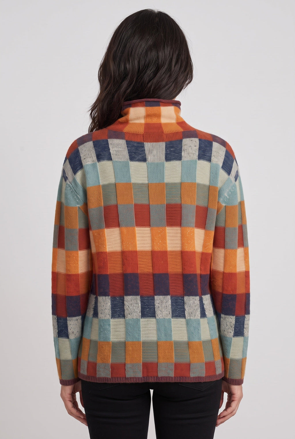 Nellie | Timeless Checked Roll Neck Womens Knit Jumper