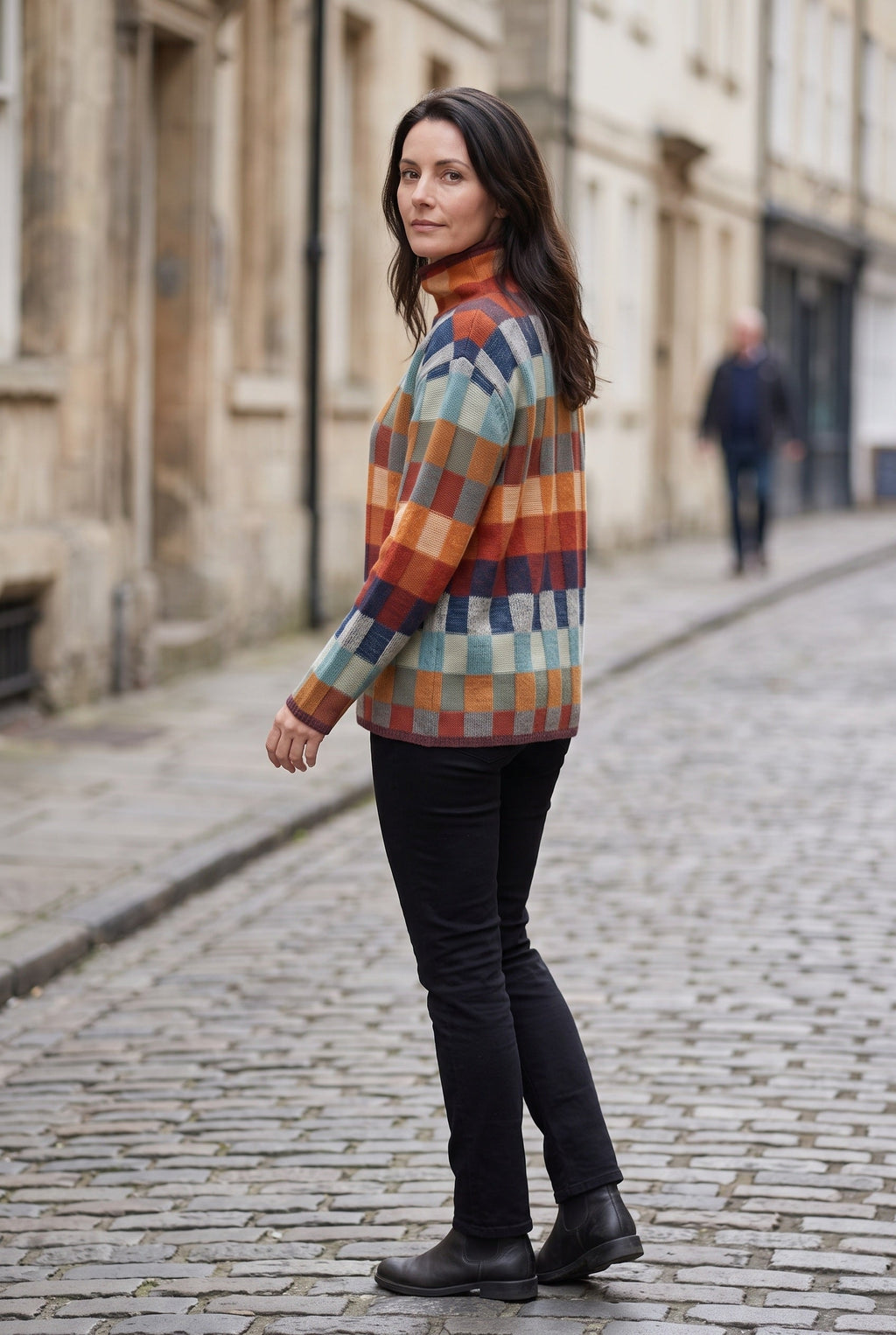 Nellie | Timeless Checked Roll Neck Womens Knit Jumper