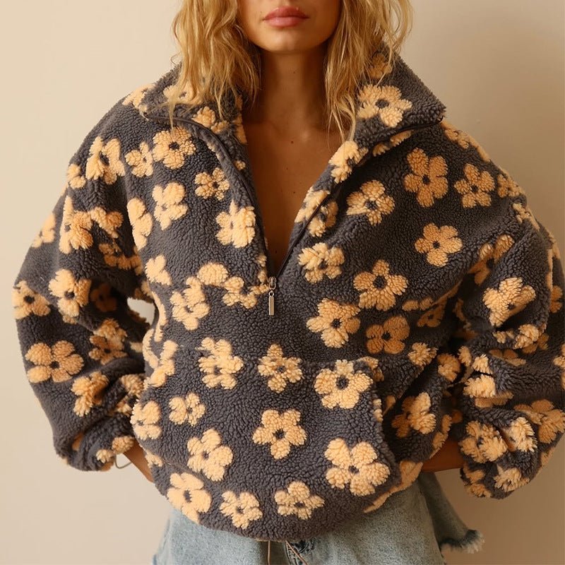 Nellie | Timeless Floral Oversized Half Zip Fleece Jacket
