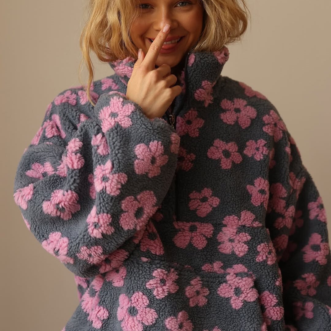 Nellie | Timeless Floral Oversized Half Zip Fleece Jacket
