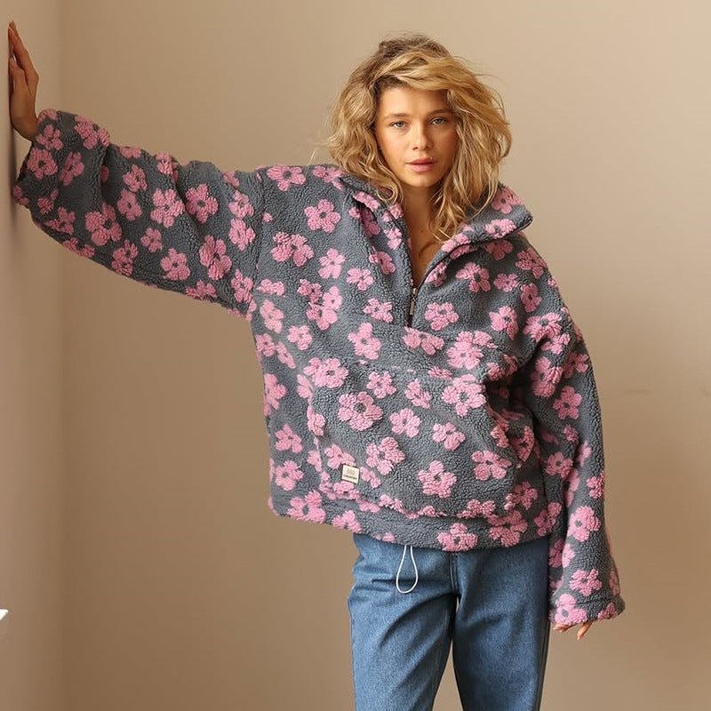 Nellie | Timeless Floral Oversized Half Zip Fleece Jacket