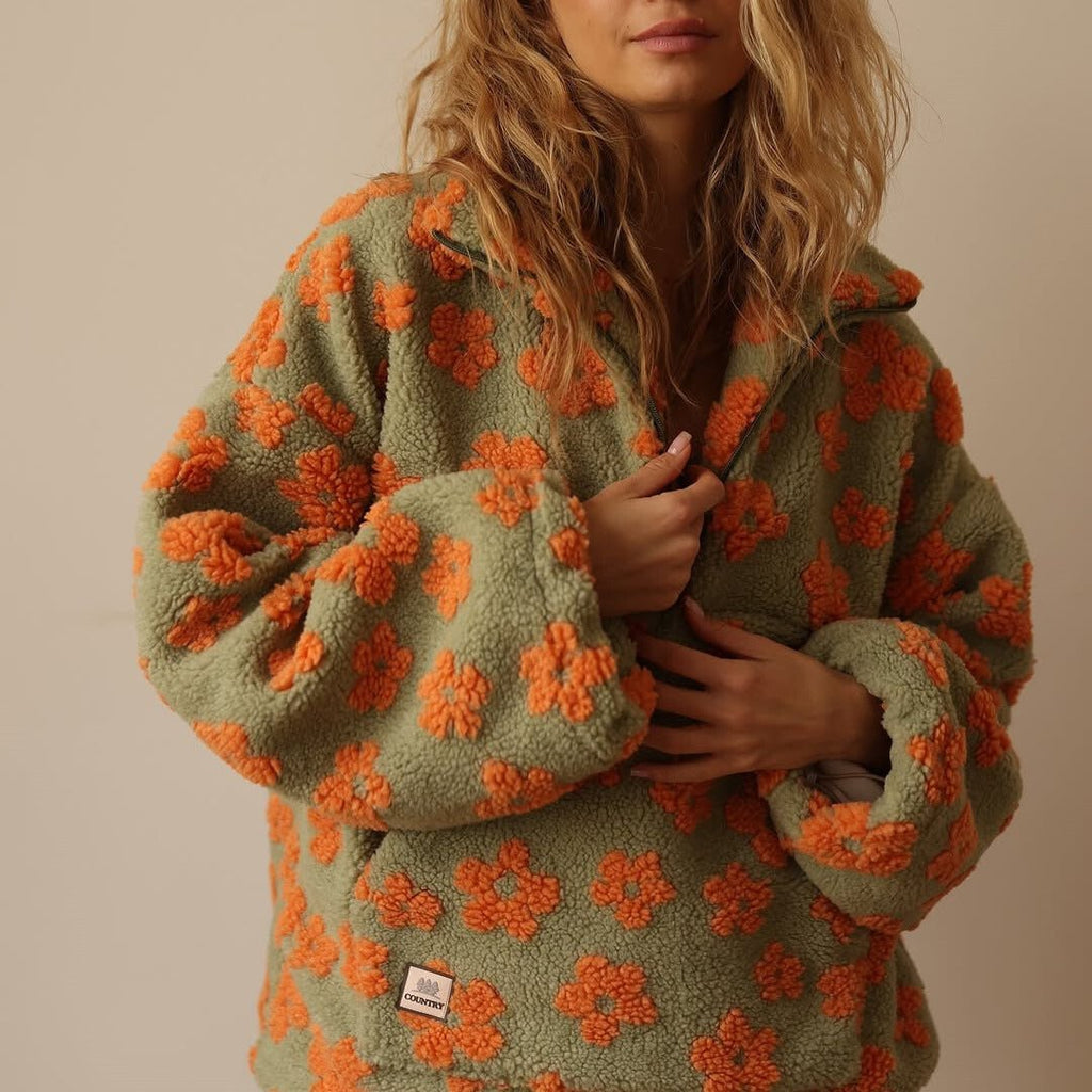 Nellie | Timeless Floral Oversized Half Zip Fleece Jacket
