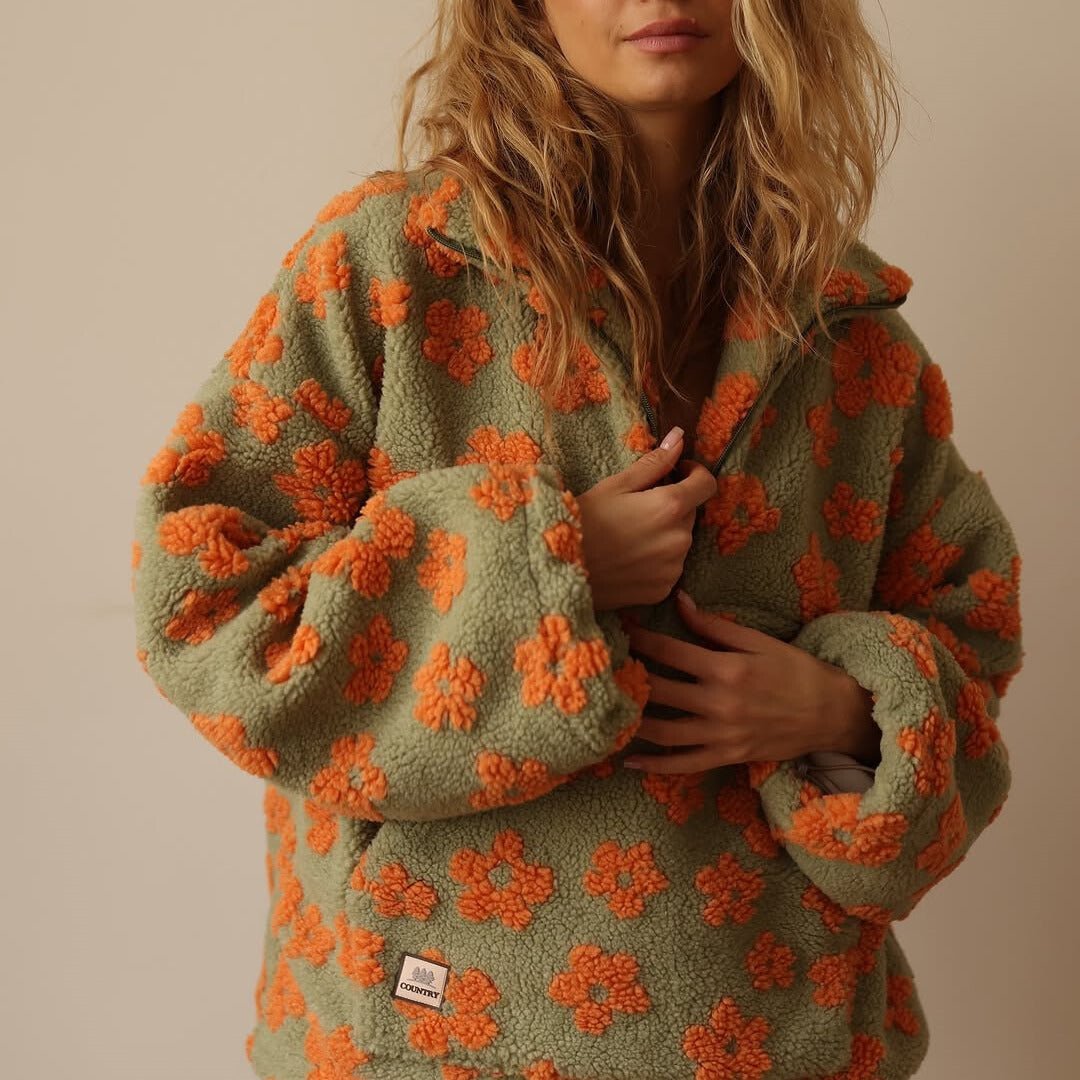 Nellie | Timeless Floral Oversized Half Zip Fleece Jacket