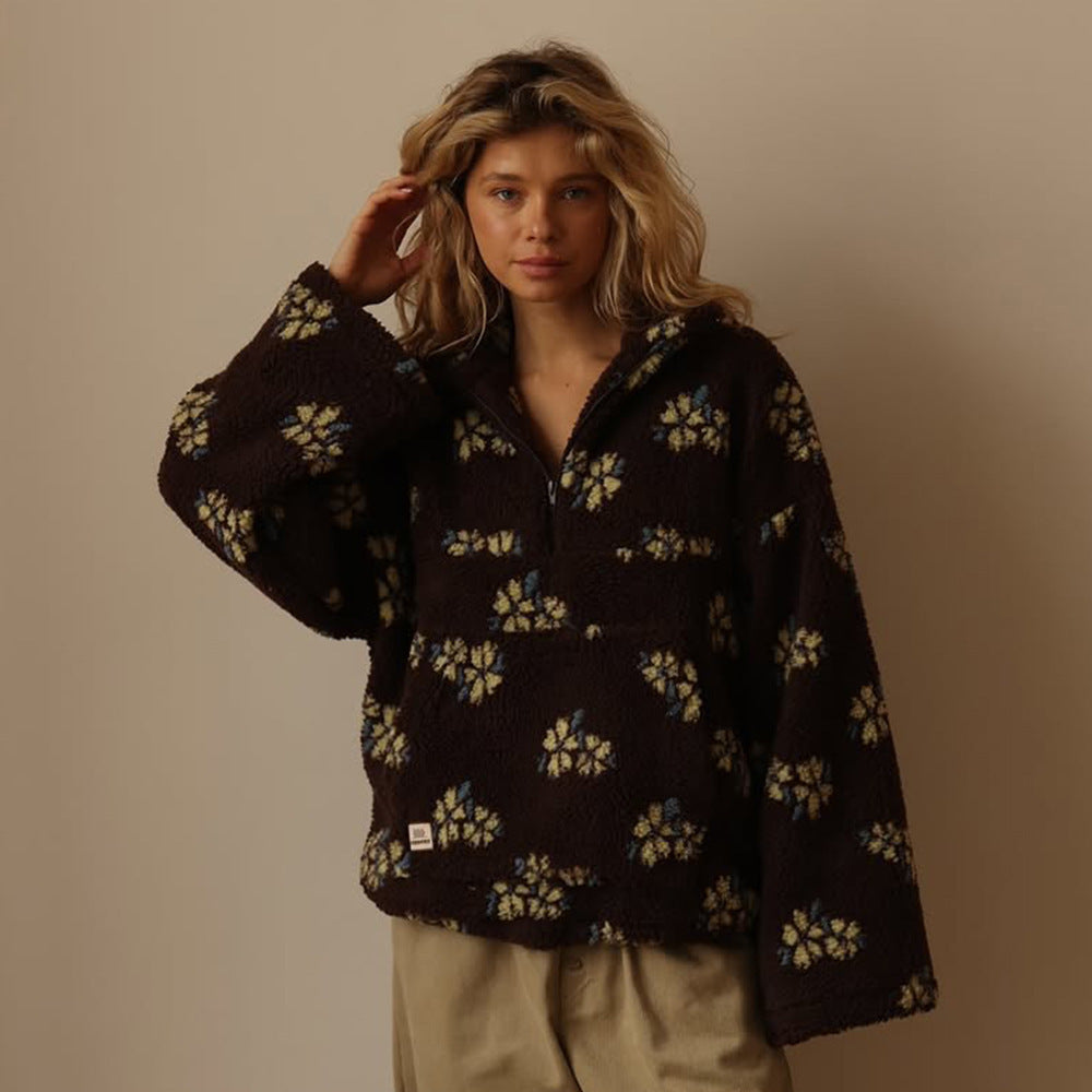 Nellie | Timeless Floral Oversized Half Zip Fleece Jacket
