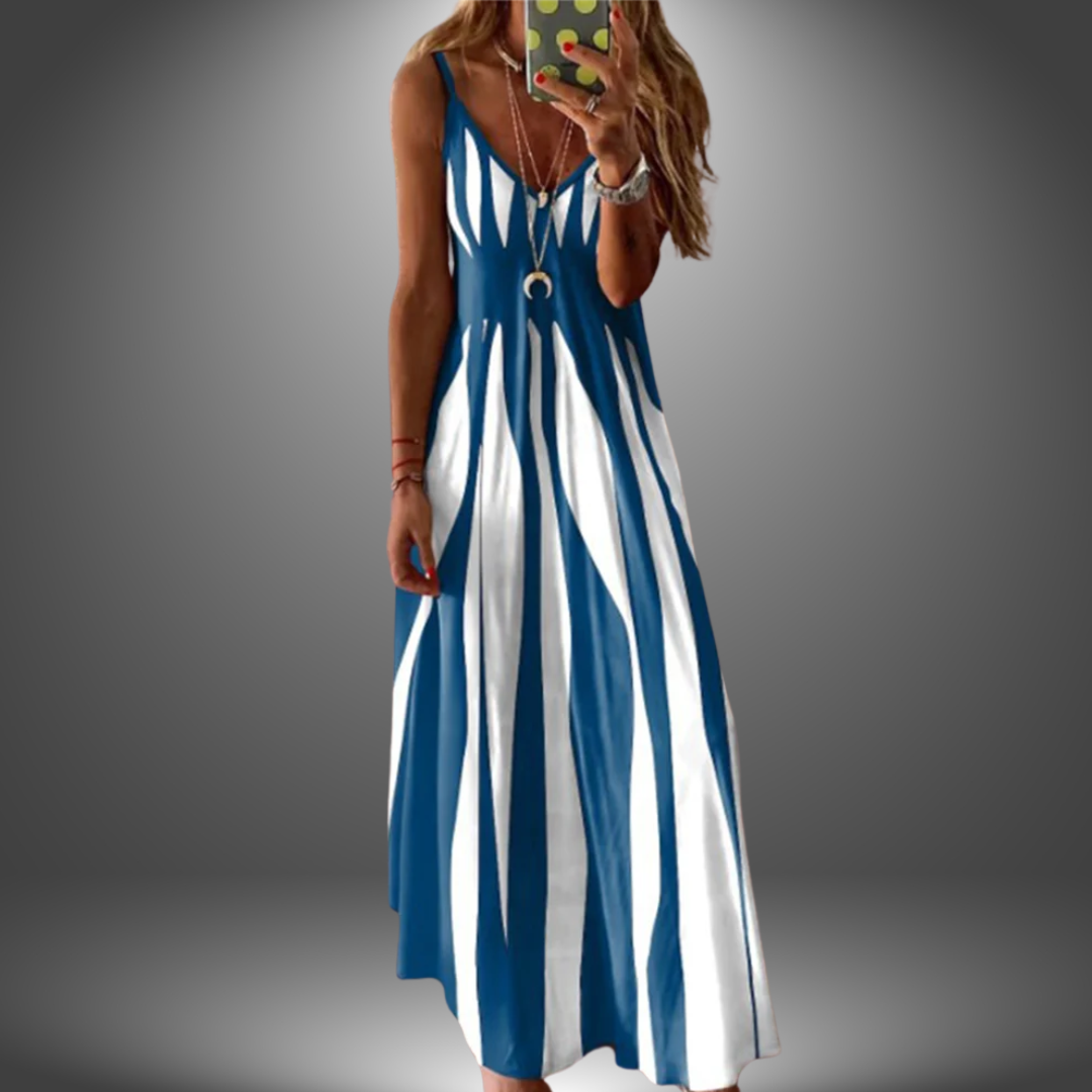 Nora | Effortless Striped V-Neck Maxi Cocktail Dress