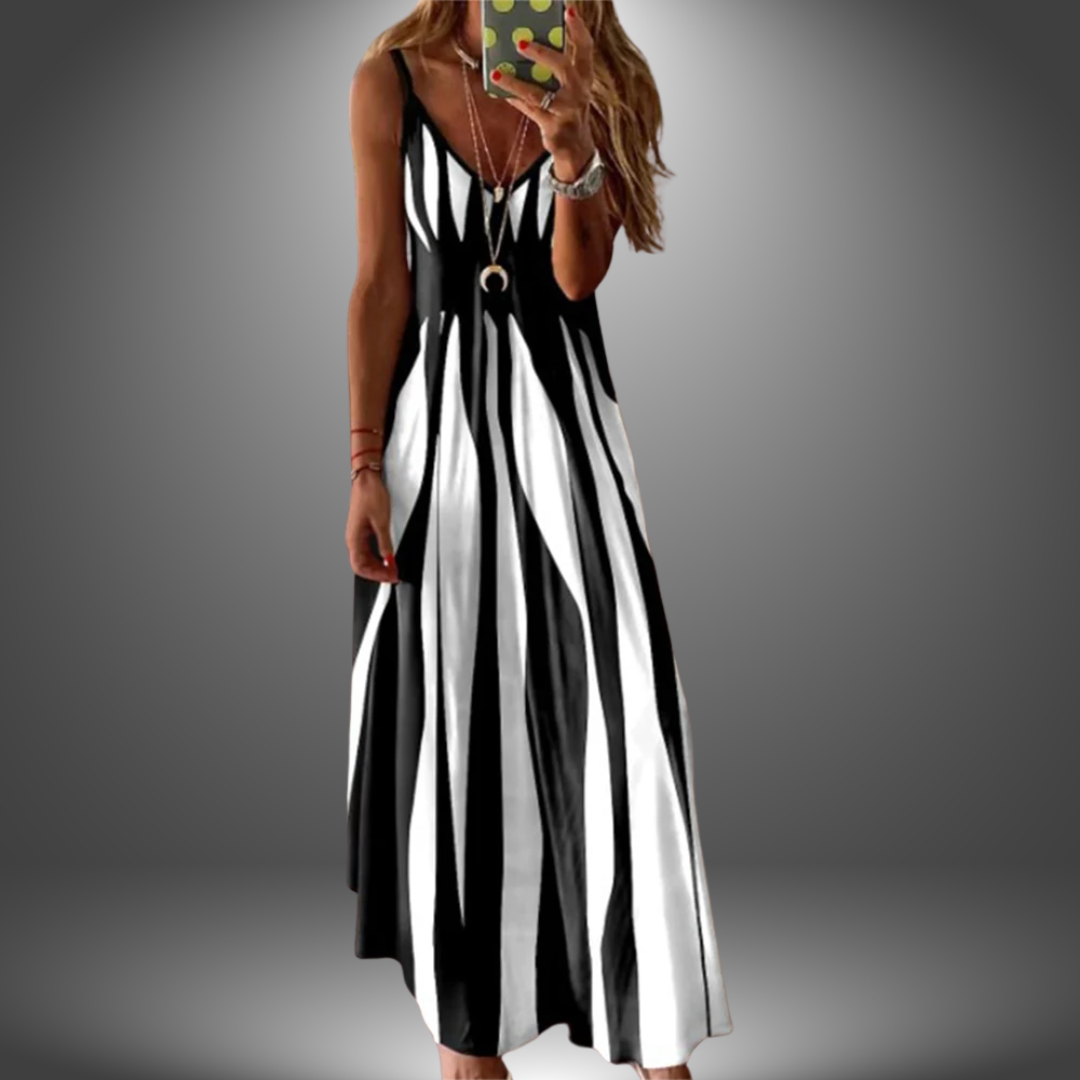 Nora | Effortless Striped V-Neck Maxi Cocktail Dress