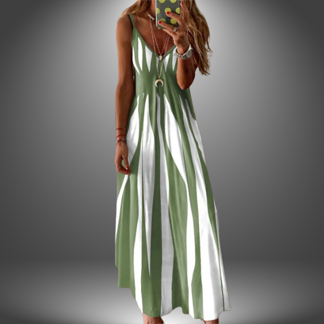 Nora | Effortless Striped V-Neck Maxi Cocktail Dress