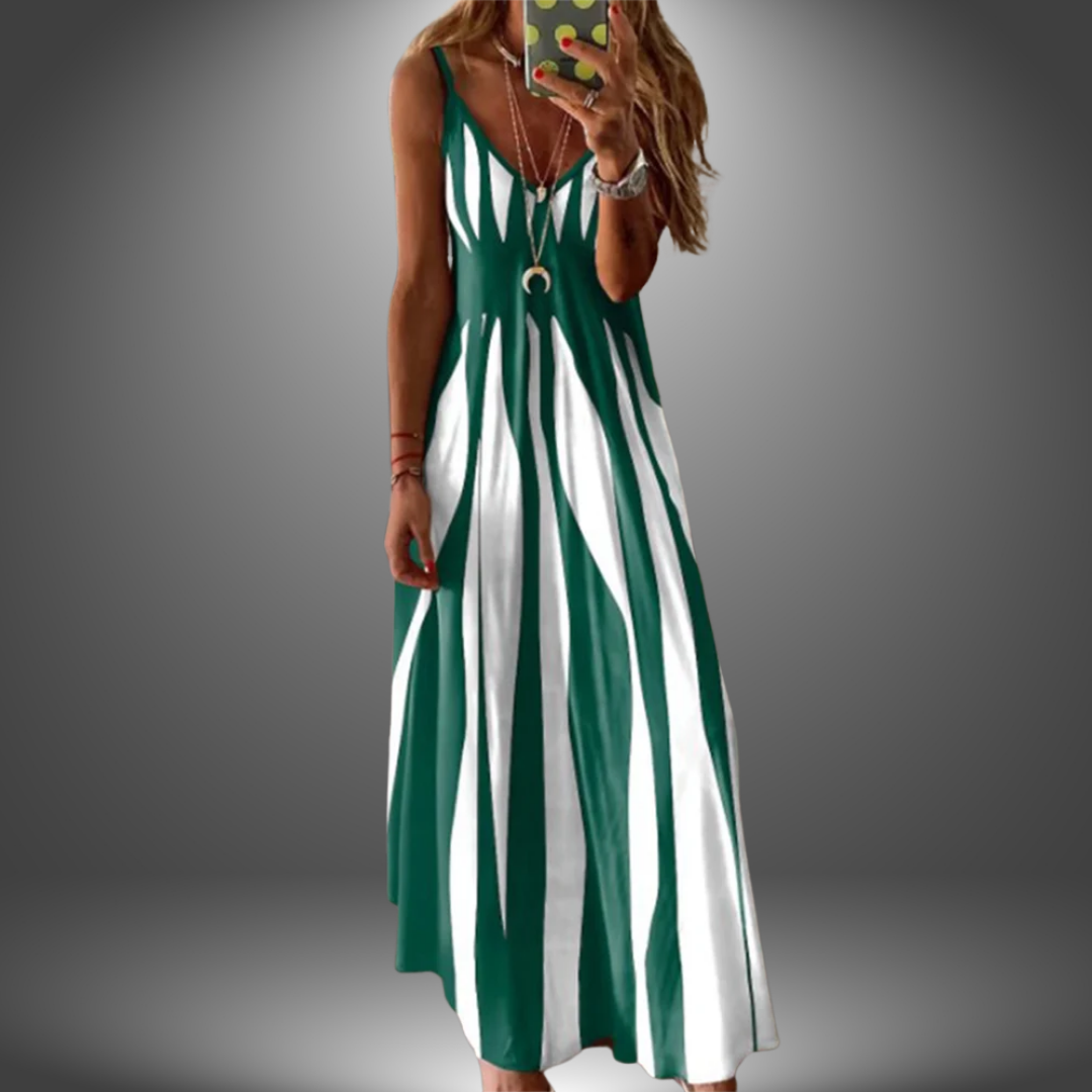 Nora | Effortless Striped V-Neck Maxi Cocktail Dress