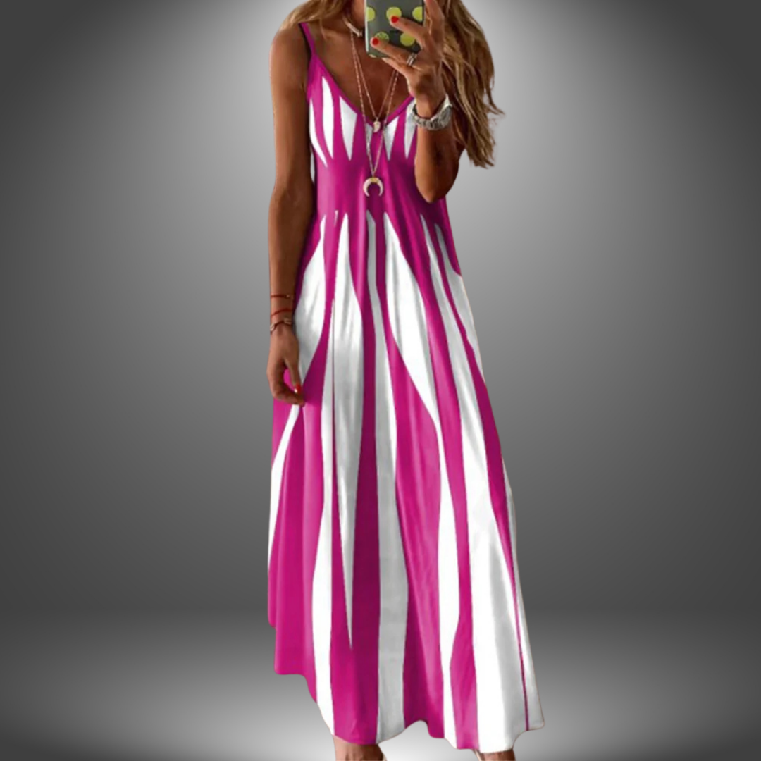 Nora | Effortless Striped V-Neck Maxi Cocktail Dress