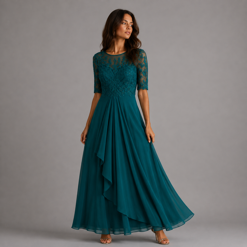Nova | Relaxed Embroidered Lace Midi Christmas Dress