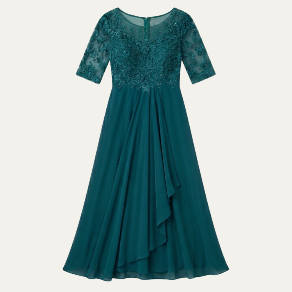Nova | Relaxed Embroidered Lace Midi Christmas Dress