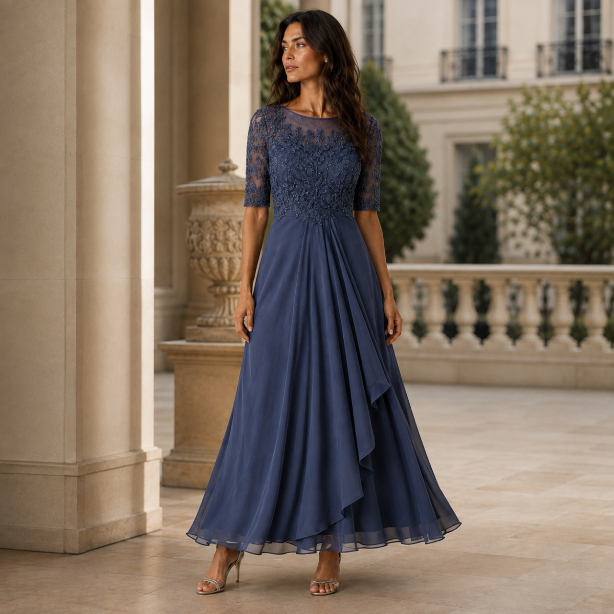 Nova | Relaxed Embroidered Lace Midi Christmas Dress