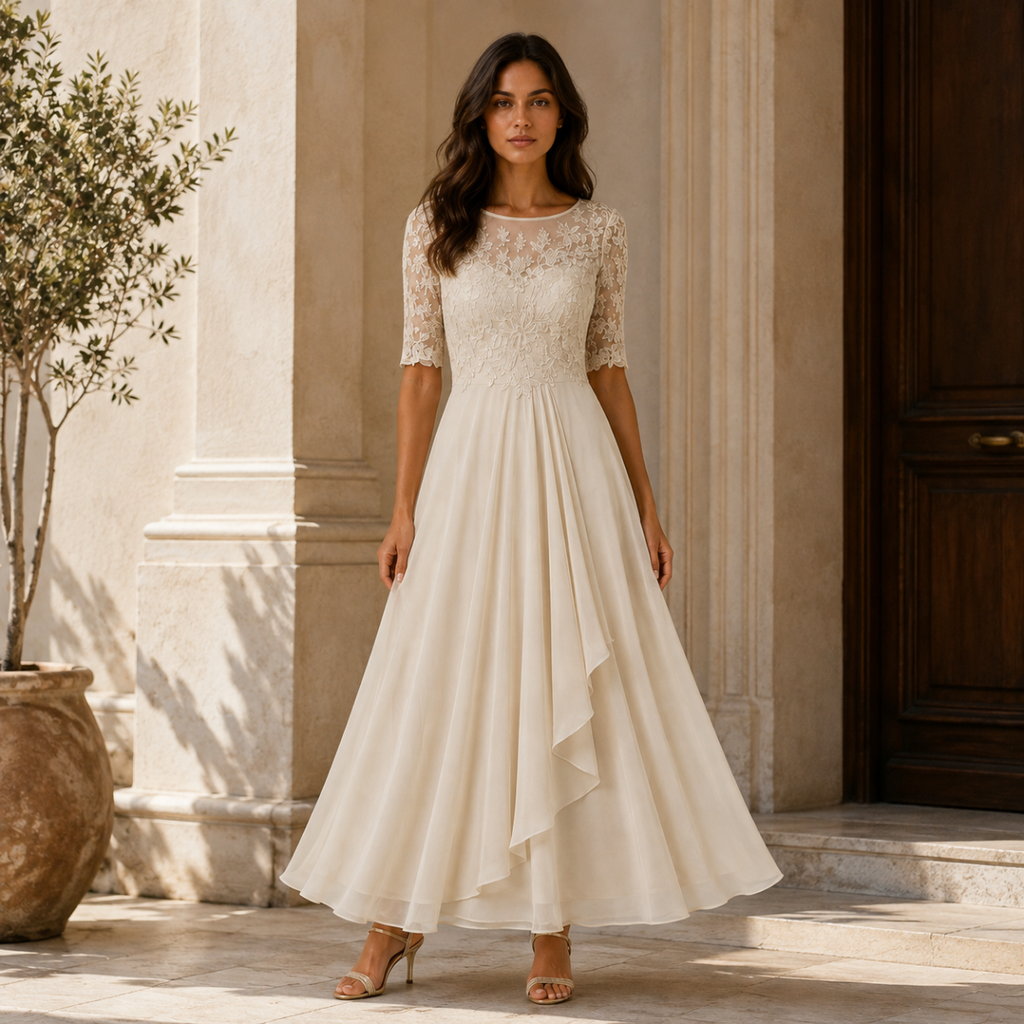 Nova | Relaxed Embroidered Lace Midi Christmas Dress