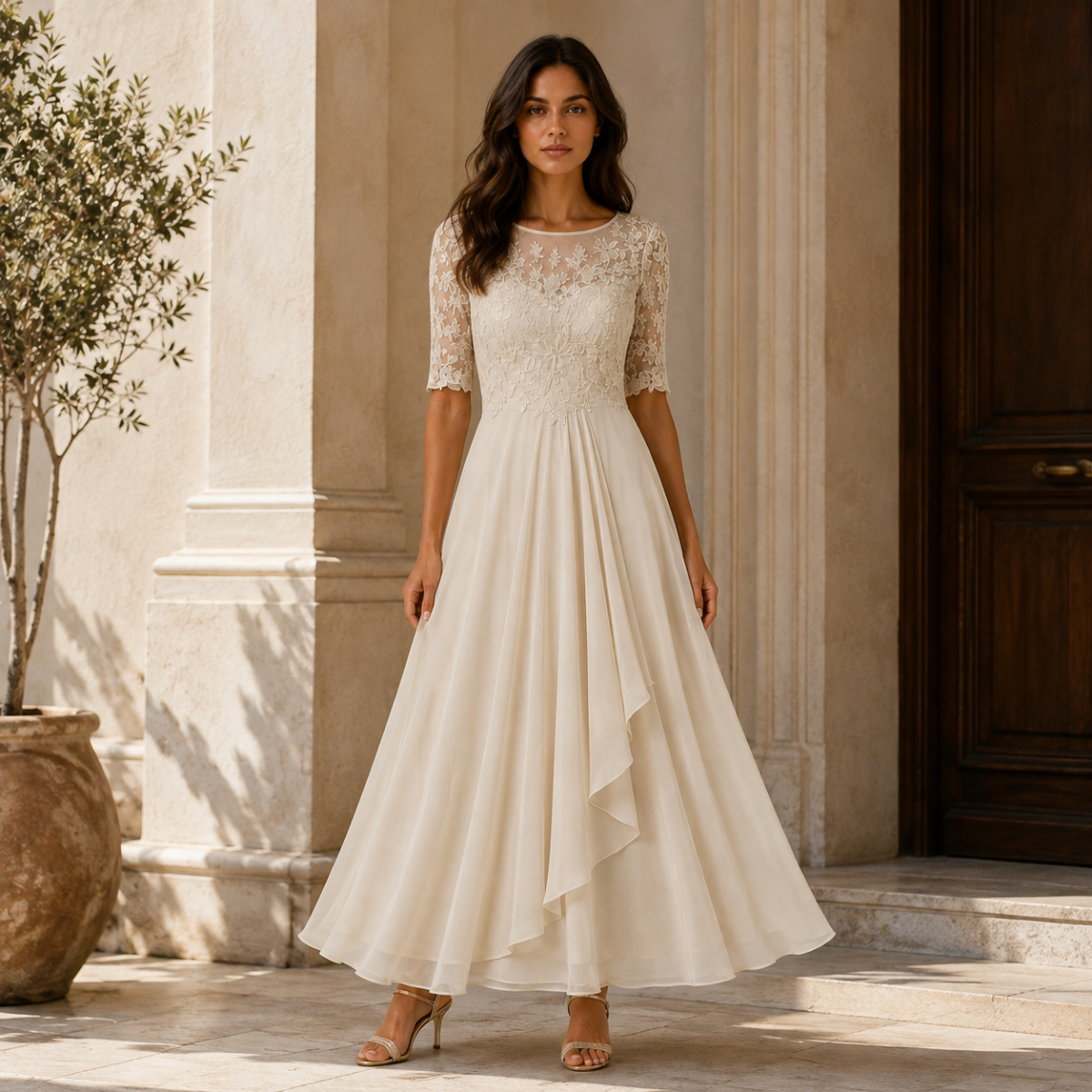 Nova | Relaxed Embroidered Lace Midi Christmas Dress