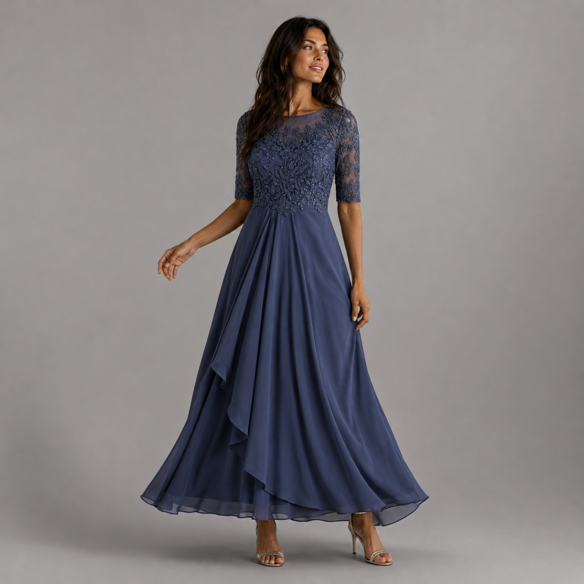 Nova | Relaxed Embroidered Lace Midi Christmas Dress