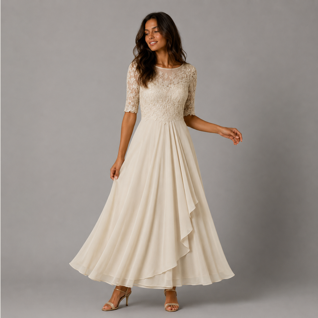 Nova | Relaxed Embroidered Lace Midi Christmas Dress