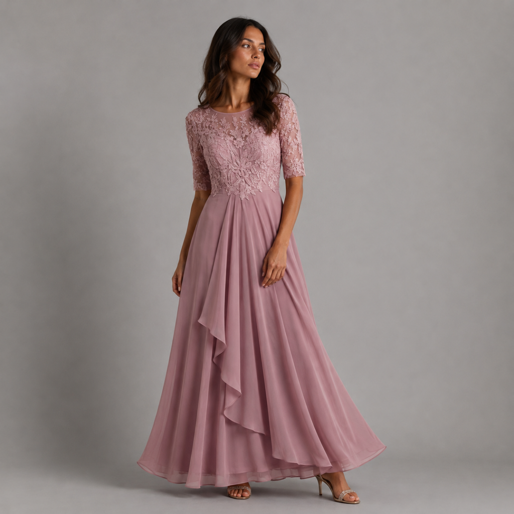 Nova | Relaxed Embroidered Lace Midi Christmas Dress
