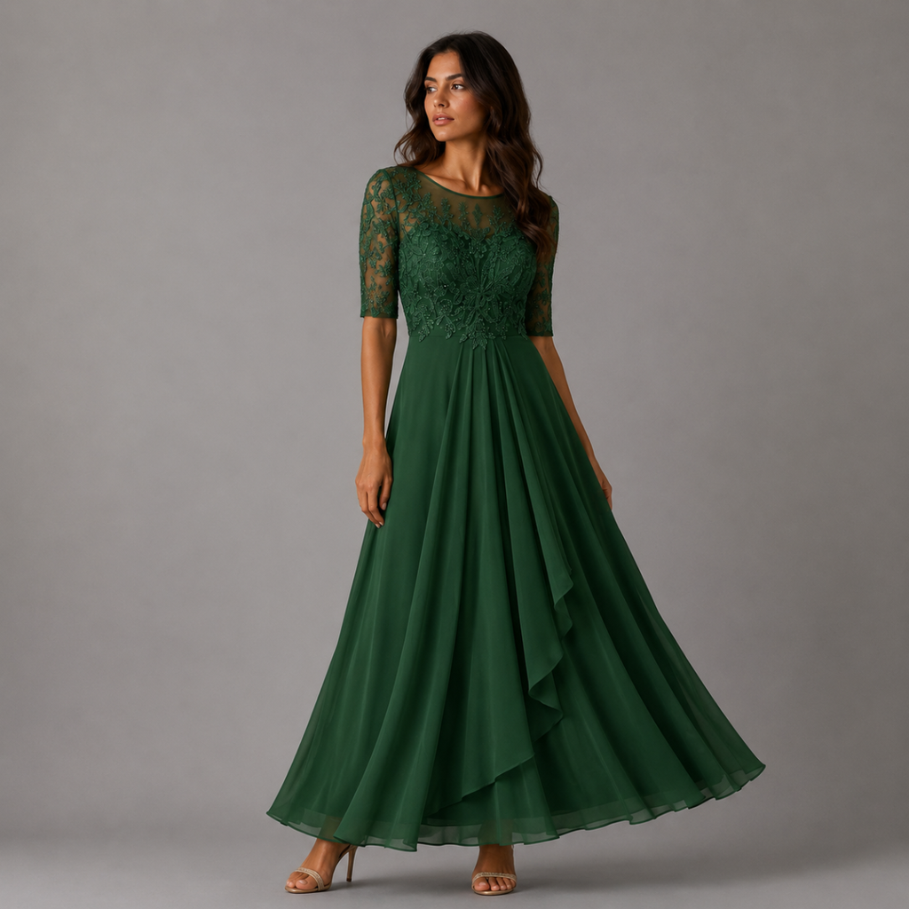 Nova | Relaxed Embroidered Lace Midi Christmas Dress